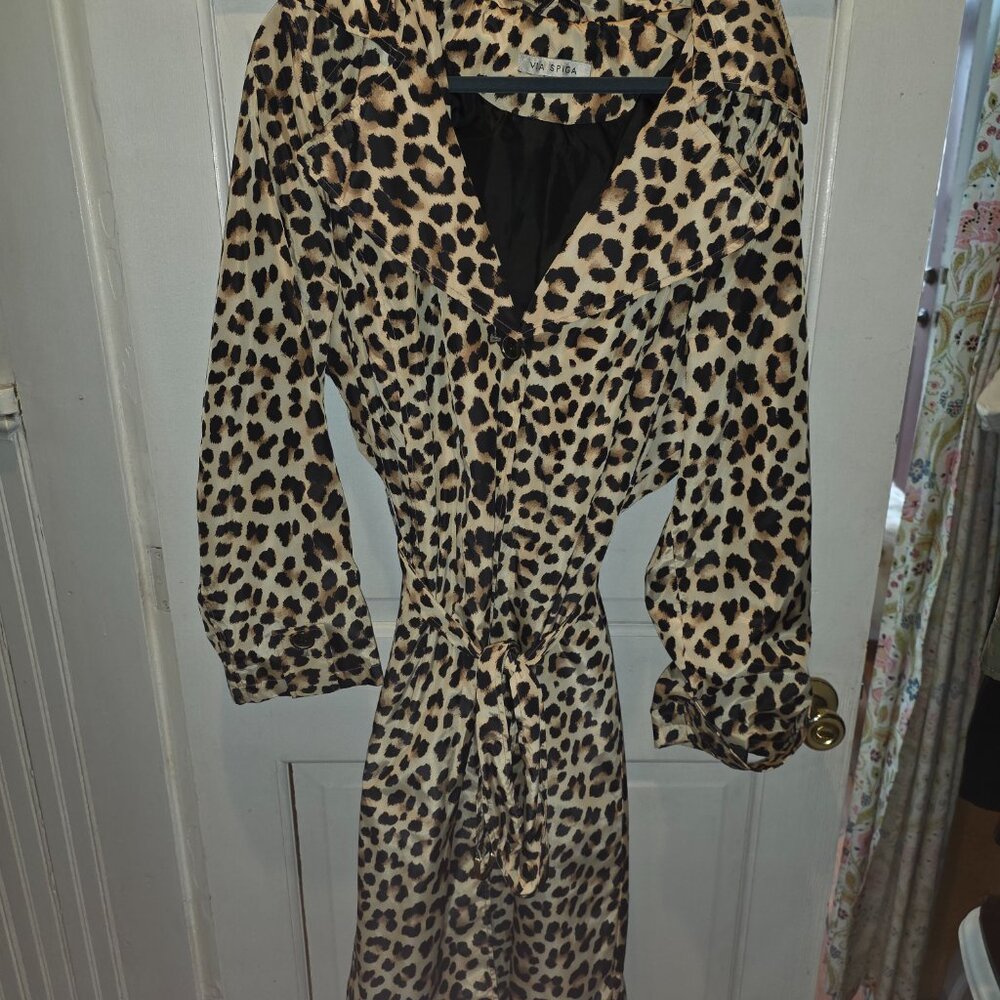 Quinn Belted Leopard Print Packable Rain Coat